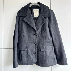 Guess Wool Coat Military Inspired Gray Size Large Pockets Button Front